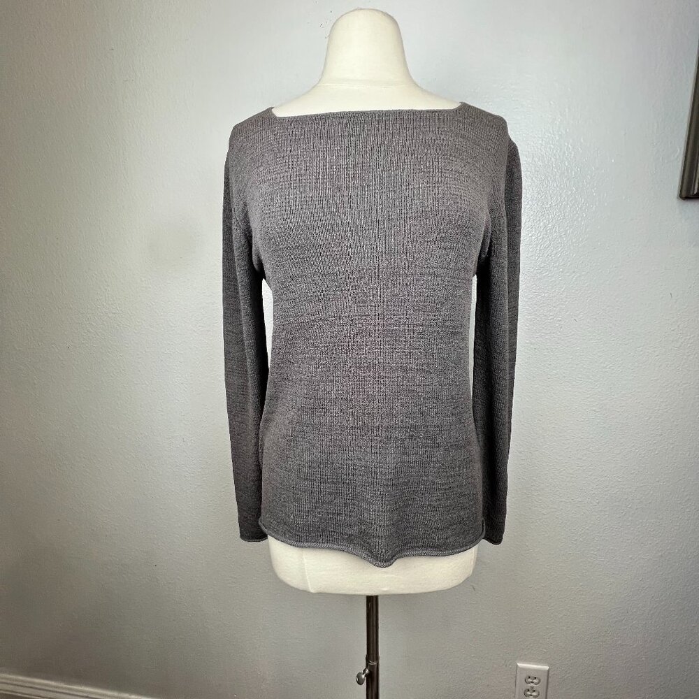EILEEN FISHER‎  Bateau Neck Silk Nylon Blend Gray Sweater Size M